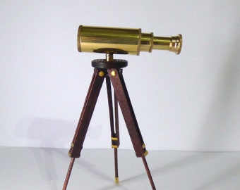 1/12, dolls house Miniature handmade Tripod Telescope on wood stand desk Office Study artisan miniatures