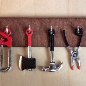 1/12 dolls house Miniature Tools Set on Wood Shelf Rack Toolbox Hammer Pliers spanners Etc Shed wooden Tool box