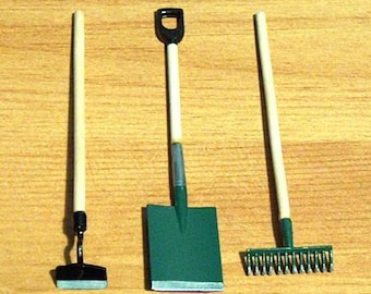 1/12 Miniature Dolls House Large Garden Hand Tools Set Rake Spade Hoe Shed Herbs Bonsai tree care mini gardener gift gardening LGW