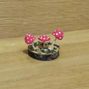 Fairy Garden Toad Stools Mushrooms on Real wood base handmade gorgeous for wooden Fairy House furniture fairy Door dollhouse miniature Fae