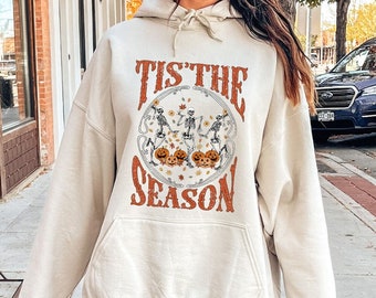 Tis' The Season Fall Skeleton Sweatshirt, Halloween Skeleton Crewneck, Fall Pumpkin Sweat, Spooky Season