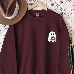 Spooky Coffee Sweatshirt, Halloween Sweatshirt, Coffee Ghost Hoodie, Fall Coffee Lover, Womens Ghost Sweatshirt, Spooky Season