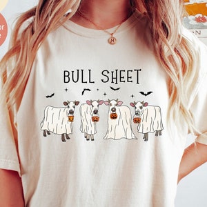 Bull Sheet Shirt, Halloween Comfort Colors Shirt, Halloween Ghost Cows Shirt, Western Halloween Tee, Cow Lover Gift