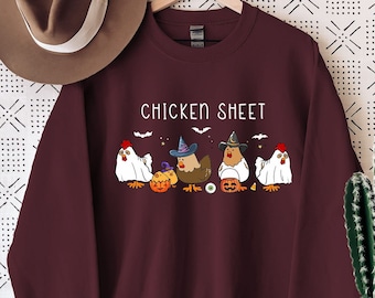 Chicken Sheet Sweatshirt, Halloween Crewneck, Spooky Chicken Hoodie, Halloween Chickens Sweat, Chicken Lover Gift