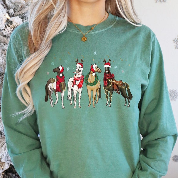 Horse Christmas Long Sleeve, Western Christmas Long Sleeve, Gift For Horse Lover, Cowgirl Long Sleeve, Cowboy Christmas Tee