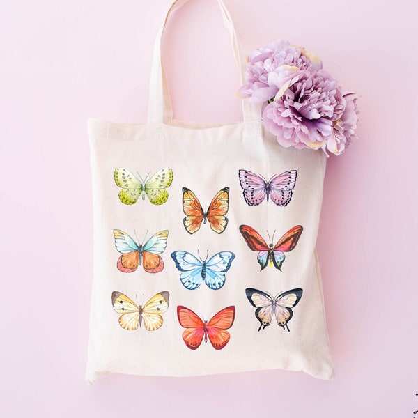 Butterfly Tote Bag, Cute Spring Bag, Gift For Women Totes, Cottagecore Aesthetic Tote, Birthday Gift Bag, Canvas Tote Bag