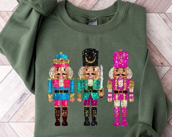 Nutcracker Sweatshirt, Christmas Sweatshirt, Cute Holiday Gift, Faux Sequin Sweater, Womens Christmas Hoodie, Christmas Gift