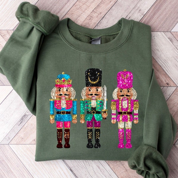Nutcracker Sweatshirt, Christmas Sweatshirt, Cute Holiday Gift, Faux Sequin Sweater, Womens Christmas Hoodie, Christmas Gift