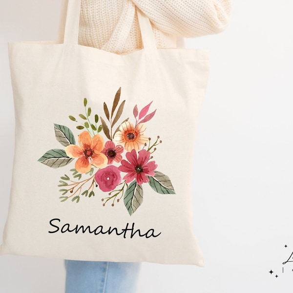 Personalized Floral Tote Bag, Bridesmaid Totes, Wild Flower Totes, Wedding Favors Tote, Birthday Gift Totes, Flower Tote Bag