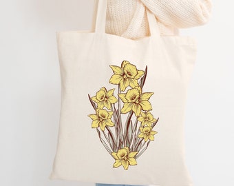 Flowers Tote Bag, Wildflower Tote Bag, Shoulder Bags, Birthday Gift Bag, Library Bag, Gift For Women Tote, Daffodil Tote Bag