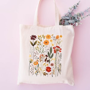 Vintage Pressed Wildflower Tote Bag, Floral Tote Bag, Gift For Women Totes, Birthday Gift Bag