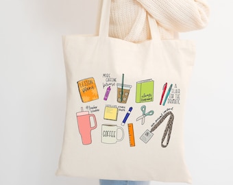 Teacher Tote Bag, Teacher Gift Bag, Teacher Appreciation Gift, School Tote Bag, Teacher Doodles, Teacher Life