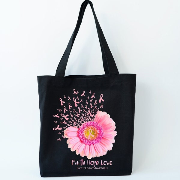 Sunflower Breast Cancer Totes, Breast Cancer Gift Shoulder Bags, Cancer Fighter Gifts, Breast Cancer Awareness Canvas Bag