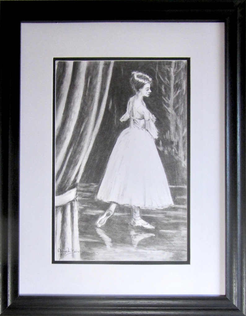 Grace and Charm, ballet dancer, drawing, on stage, ballerina, pencil drawing image 1