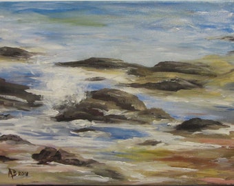 abstract, seascape, landscape, painting, waves, ready to hang, Fathers day gift