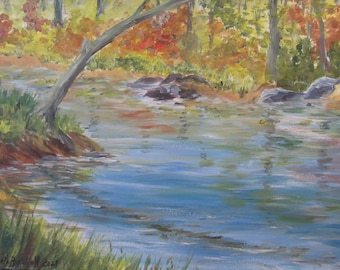 Acrylic painting, landscape, down by the river