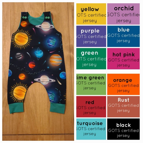 CUSTOMISABLE Space Romper, space dungarees, planet clothes, planet romper, planet dungarees, space ranger, childrens space clothes