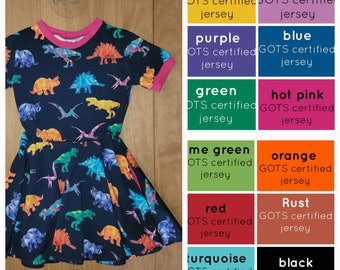 CUSTOMISABLE Dinosaur skater dress with pockets, Dinosaur Dress, Girls Dinosaur clothes, summer dress