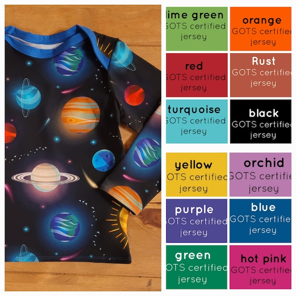 CUSTOMISABLE space top, space clothes, childrens space clothes, baby gift, planet clothing, solar system clothing, space for kids