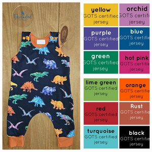 CUSTOMISABLE Dinosaur Romper, Dinosaur dungarees, Baby gift, Baby shower gift, Unisex Dinosaurs, Summer romper