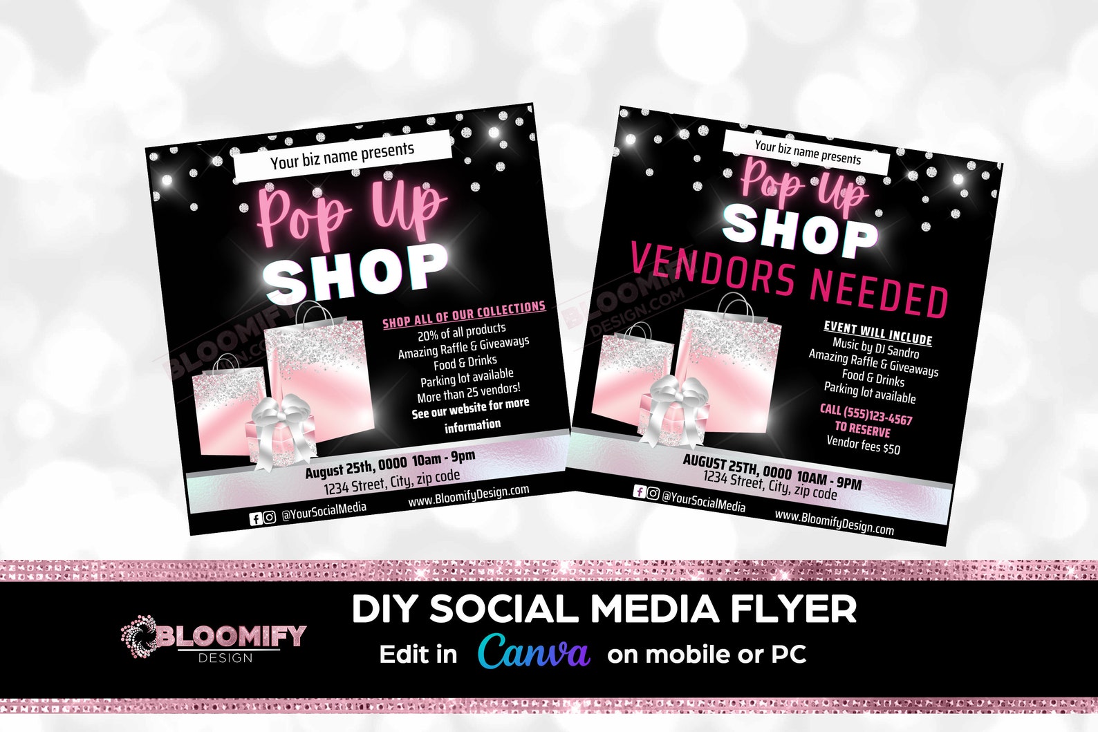 Pop up Shop Flyer, ANY Color BACKGROUND to Match Your Brand, Vendors