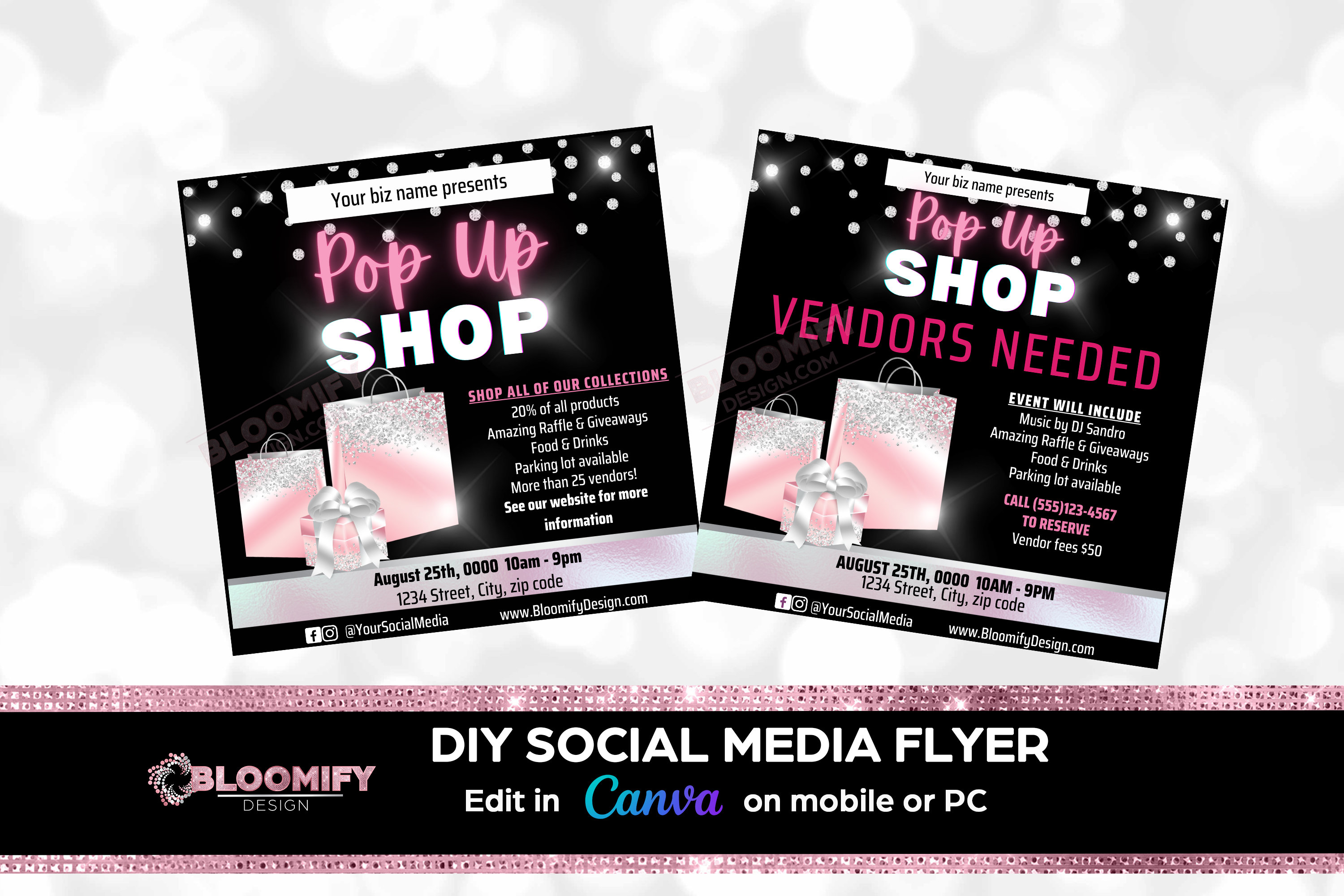 Pop up Shop Flyer, ANY Color BACKGROUND to Match Your Brand, Vendors
