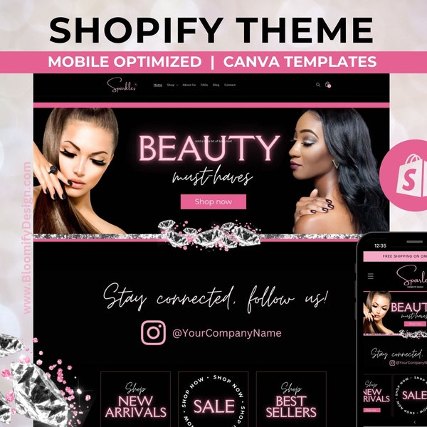 Sparkles Theme, Feminine Shopify Theme,  Shopify 2.0 Theme Template, Ecommerce boutique design, Landing page, Lux Diamonds Website  - ST_SP1