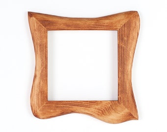 Square wooden frame, picture frame made of pine wood, a handmade unique piece 15 x 15 cm