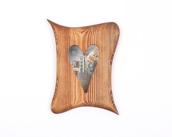 Mirror heart, in a unique handmade wooden frame made of pine, 10 x 15 cm