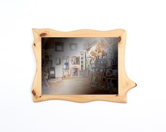 Natural wood mirror, wall mirror in a unique handmade wooden frame made of pine, 30 x 40 cm