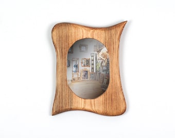 Natural wood mirror oval, small wall mirror in a wooden frame made of pine 13 x 18 cm, handmade, unique