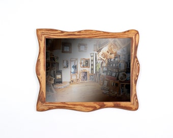 Natural wood mirror, wall mirror in a unique handmade wooden frame made of pine, 30 x 40 cm