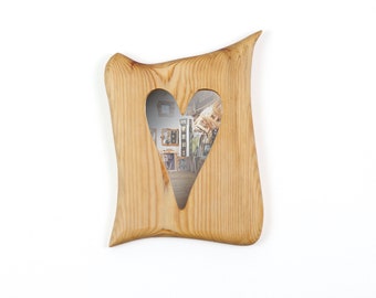 Mirror heart, wall mirror in wooden frame made of pine 10 x 15 cm, handmade unique piece