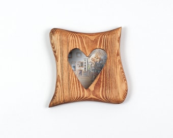 Mirror heart, small wall mirror in a wooden frame made of pine 10 x 10 cm, handmade, unique