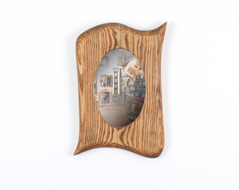 Oval wooden mirror, small wall mirror in a unique handmade wooden frame made of pine 10 x 15 cm