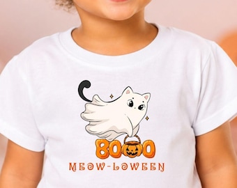 Ghost Cat Halloween Shirt, Cute Spooky Cat Shirt, Halloween Animal Graphic Shirt, Black Cat Costume Shirt, Fall Party Gift For Cat Lovers