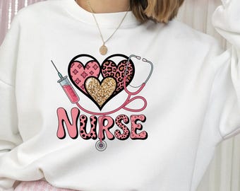 Leopard Heart Nurse Sweatshirt, Valentines Day Gift