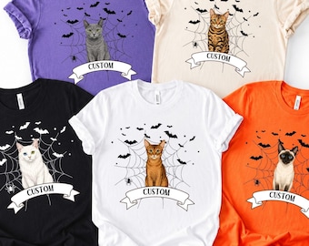 Custom Halloween Cat Shirt, Witchy Cat Sweatshirt, Spooky Season, Personalized Cat Shirt, Custom Pet Photo Shirt, Cat Lovers Gift