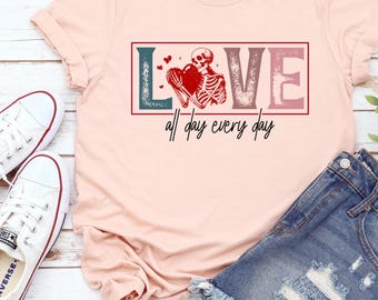 Distressed Love Skeleton Graphic Sweatshirt: Valentine's Day Tee