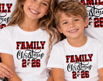 Family Christmas 2026 Shirts – Plaid Snowman Design, Matching Holiday Outfits