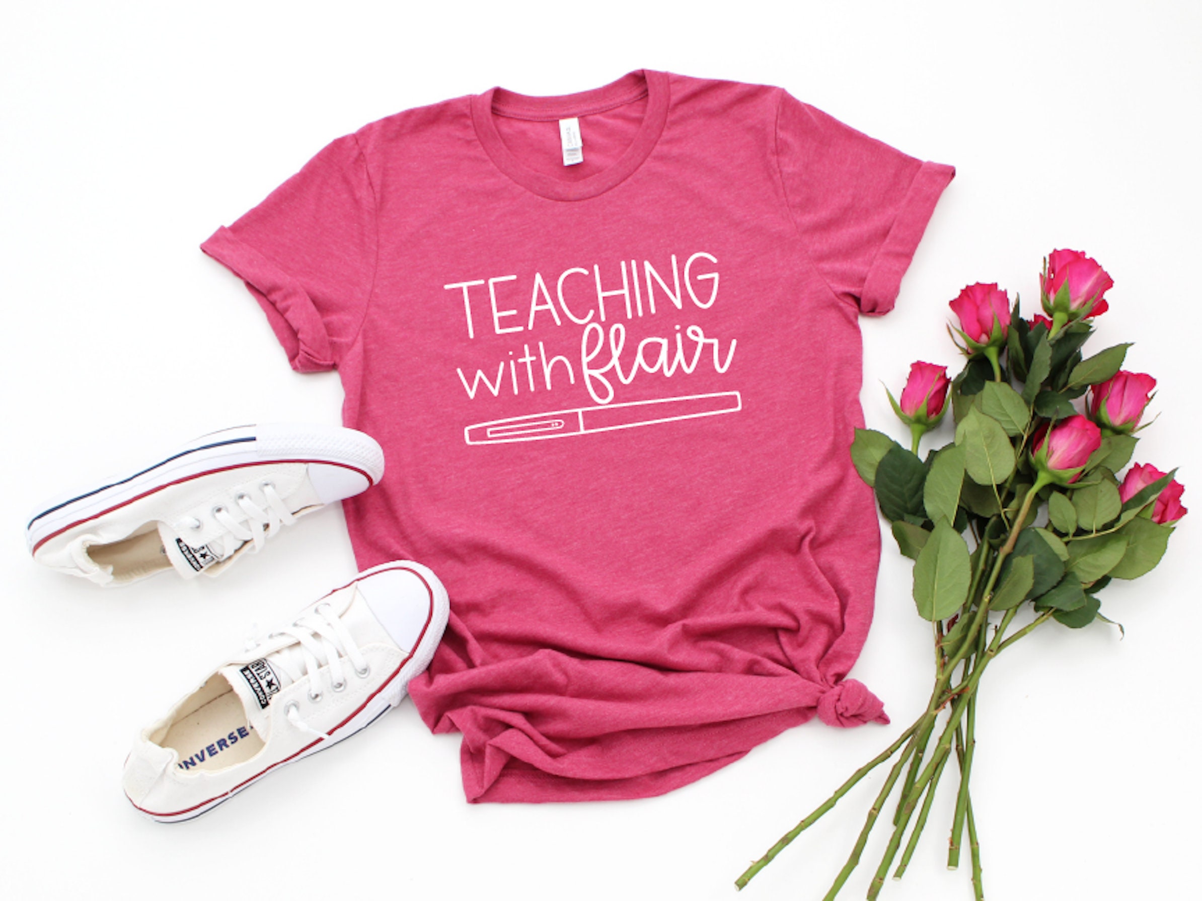 Womens Teaching with flair tshirt flair Pen, Teacher Gift T-Shirt