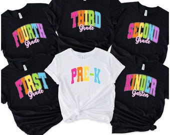 Teacher Team Shirt, Rainbow Grade Level Shirt, Pre K To Fourth Grade Back To School Tee, Bright Color Student Outfit,