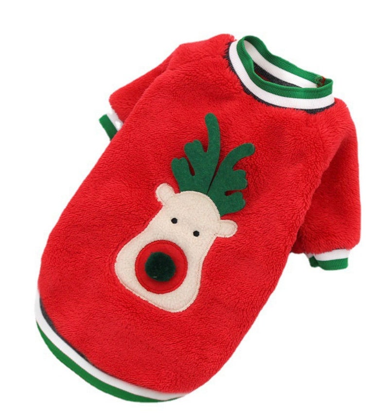 Christmas Pet Sweater. Cozy Christmas Reindeer for Dogs & Cats. Pet Outfits for Pet Holiday. Perfect pet sweater gift. Xmas Pet Clothing. Red