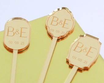 Custom cocktail stirrer for wedding, Gold mirror custom bar decorations