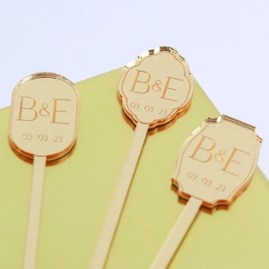 Custom cocktail stirrer for wedding, Gold mirror custom bar decorations