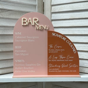 bar menu, boho menu, boho wedding, food menu, drink menu, custom food menu, custom drink menu, signature cocktails, acrylic menu, custom