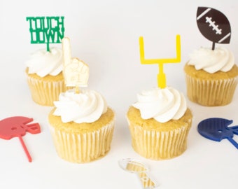 Football cupcake toppers, football party decor, football baby shower, superbowl birthday