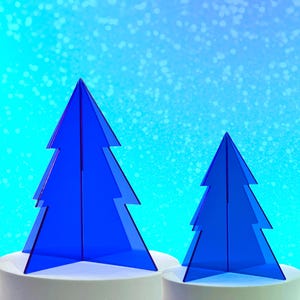 Blue Acrylic Christmas Tree Set | 3 pcs | 3D Xmas Decoration, Standing Holiday Party Decor, Cute Winter Onederland Party Supplies