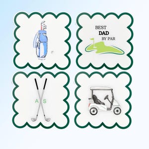 Custom Father's Day Golf Coaster Set – Acrylic Drink Coasters for Dad – Best Dad by Par Gift – Golf Cart, Clubs & Bag Design – Sports Gift