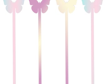 Iridescent Butterfly Drink Stirrer - 4 pcs | Bachelorette Party Decorations, Birthday Supplies, Baby Shower Photo Booth